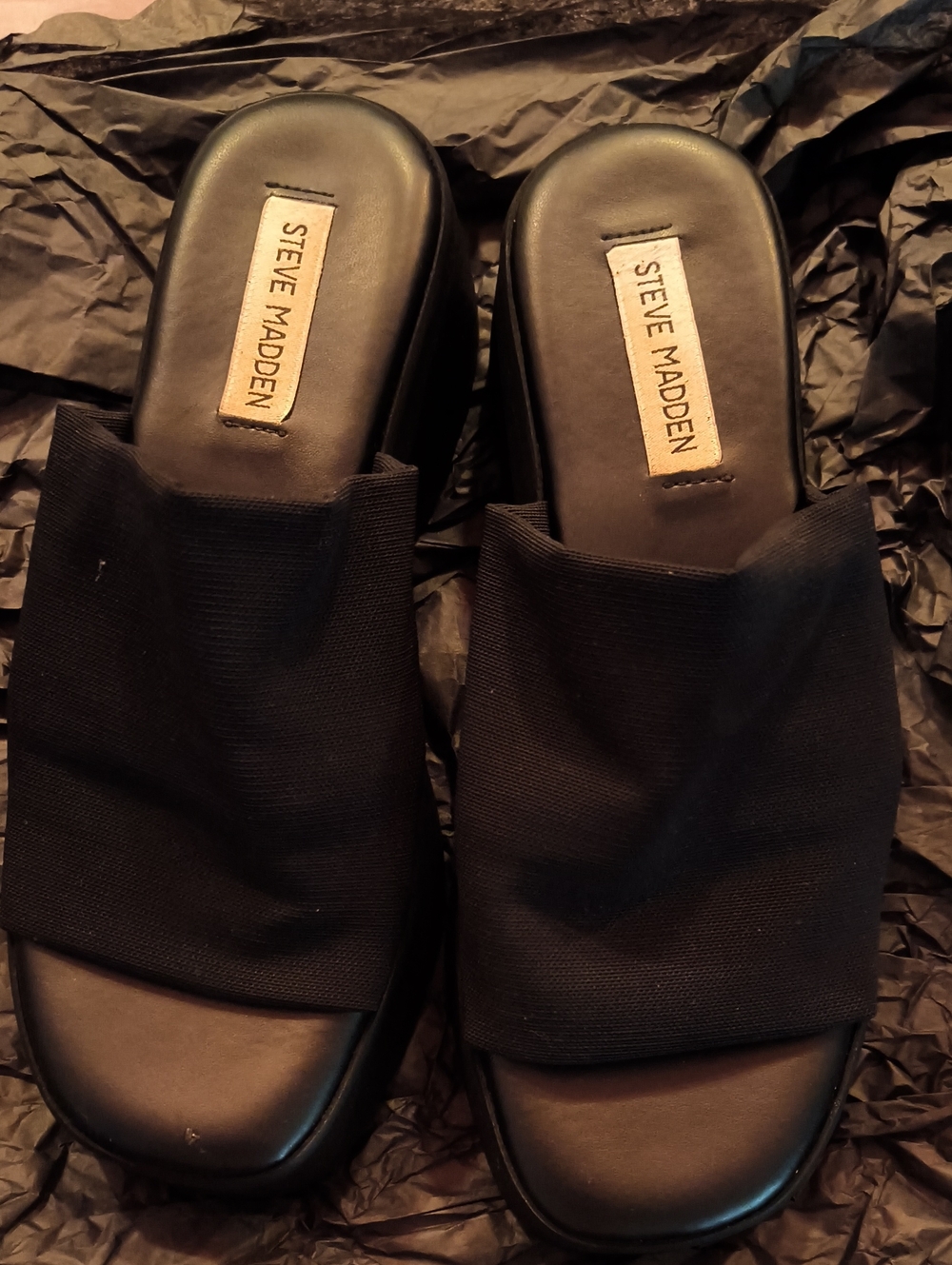 Steve Madden Black Slide Mules with Wide Fabric/Elastic Upper